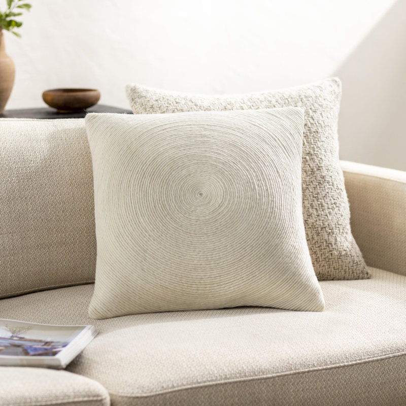 Sequence Cotton Throw Square Pillow, Off-White, 22" x 22", Polyester/Polyfill