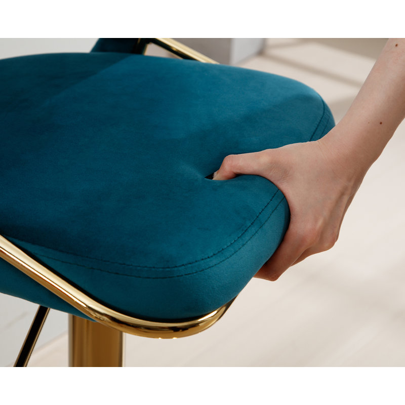 Tabouret de bar réglable en velours moderne avec comptoir pivotant à 360 degrés, Bleu marine / cadre doré