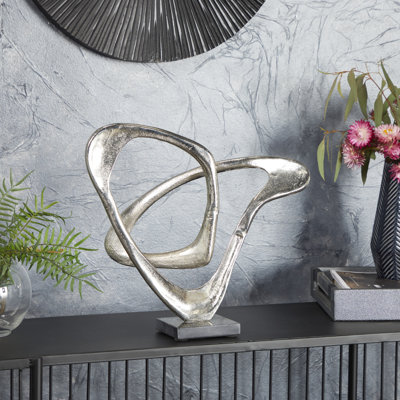 Galeri Aluminum Metal Loop Abstract Decorative Silver Sculpture with Black Base