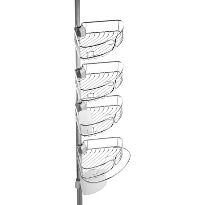 Adjustable Tension Pole Shower Caddy With 4 Shelves, Rustproof Stainless Steel Bathroom Organizer, Self-Draining Wire Shelves, Built-In Hooks, Tool-Free Installation For Shower Storage