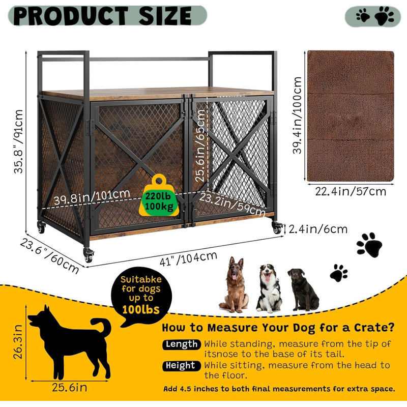 Dog Crate Furniture Style, 90.9cm H x 104.1cm W x 59.9cm D