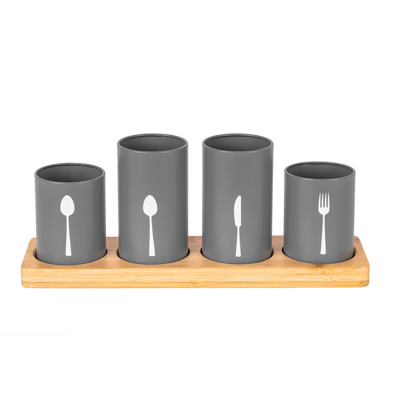 Metal Round Utensil Storage Set, Grey