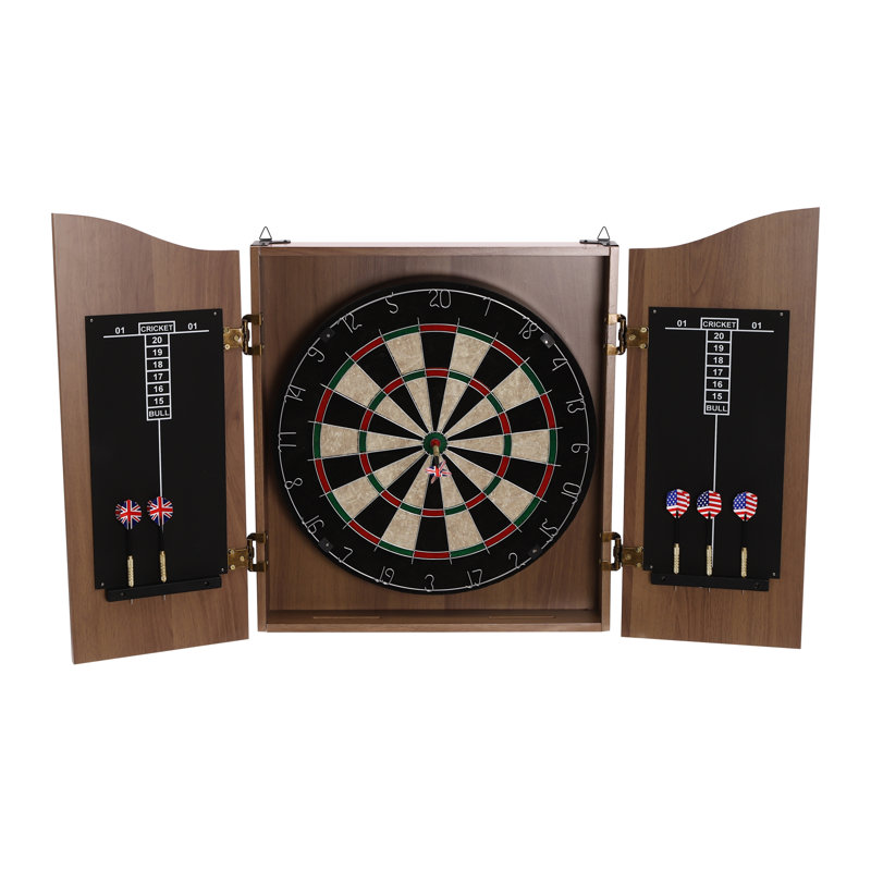 OUKANING Jeu de fléchettes en liège et armoire (fléchettes incluses), Brun