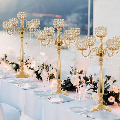 5 Arm Crystal Candelabra Centerpieces For Wedding Tables,29.5 Inches Tall