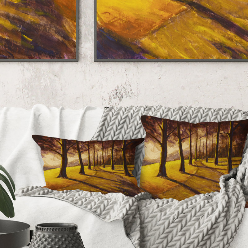 Chemin de randonnée pédestre dans la ruelle de Sunny Forest Park - Coussin décoratif imprimé traditionnel 1