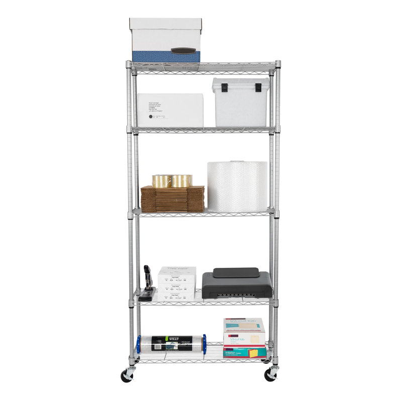 36'' W Steel Adjustable Height Shelving Unit with Wheels, Silver