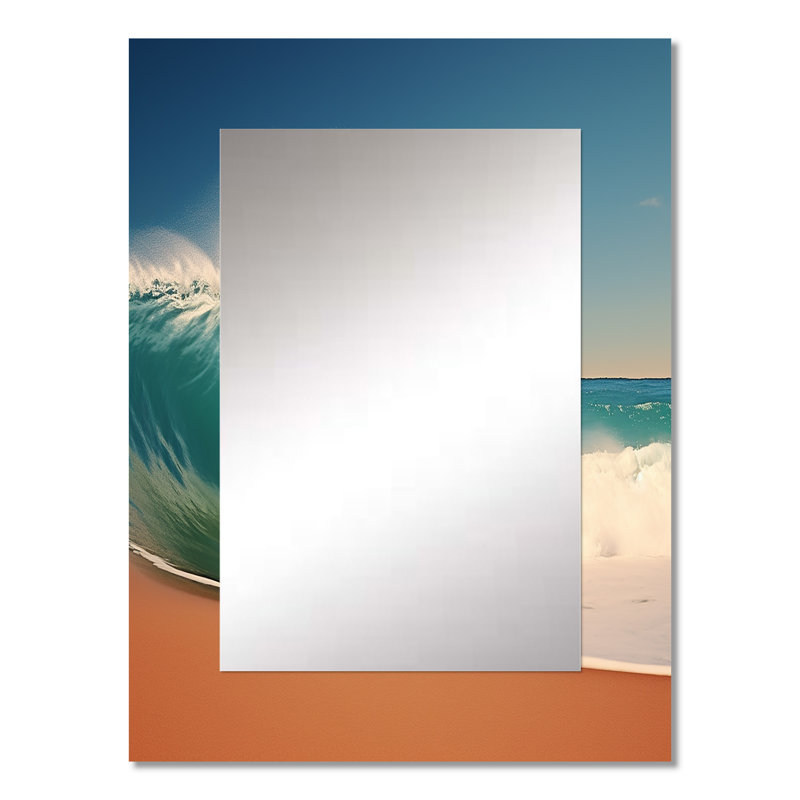 Turquoise Power Of Ocean Wave II - Coastal Unique Wall Mirror, Turquoise Mirror, Printed Metal Art, 32" x 24"