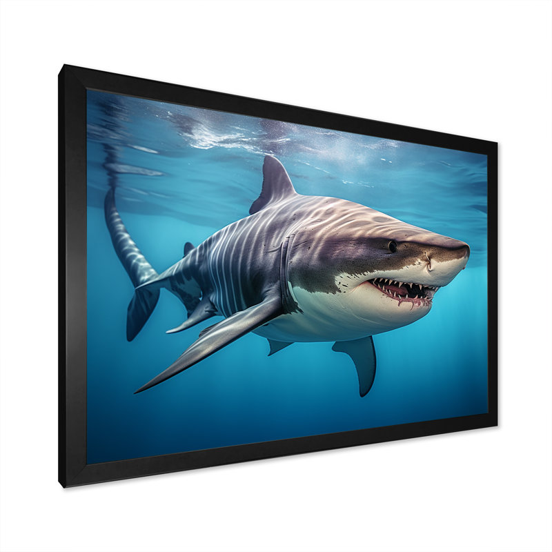 «Tiger Shark Territory III» sur toile, Cadre simple noir, H 12 po x l 20 po x P 1 po