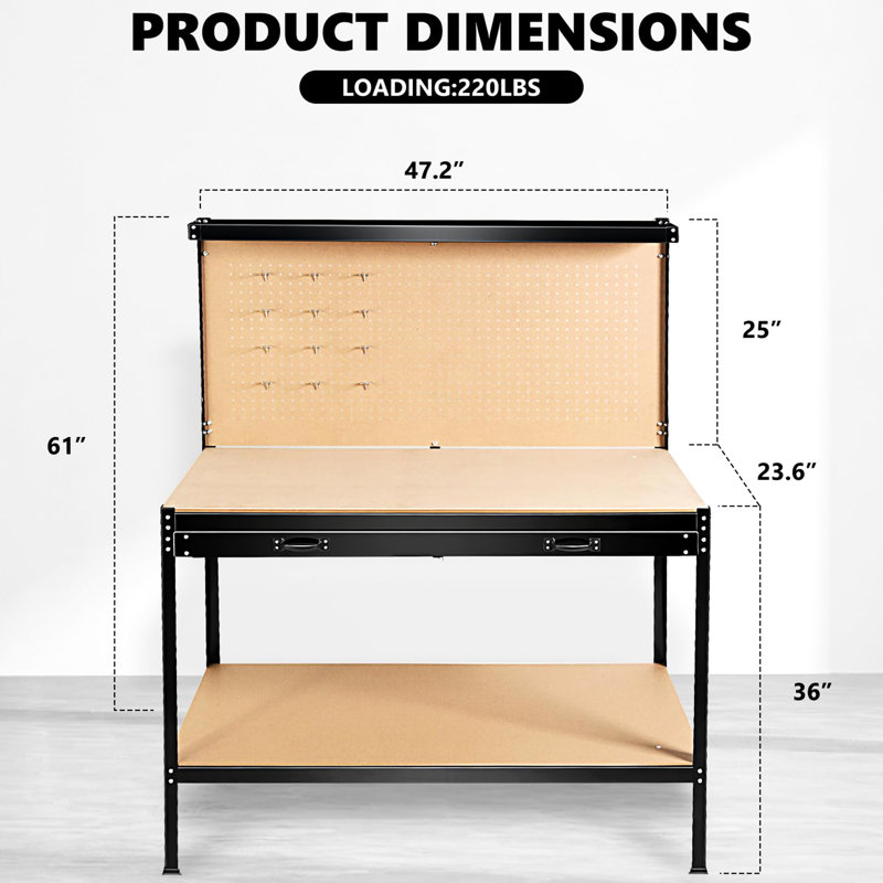 Établi 63 po avec tiroirs et table de travail d'une capacité de 300 lb pour l'acier d'atelier, imperméable, antirouille, garage robuste, bureau, construction en acier, prévention