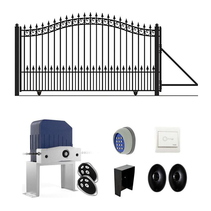 Black Steel Arched Sliding Driveway Gate with Opener
