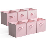 Cube Storage Bins, 11 Inch Storage Cube Organizer, Collapsible Fabric Storage Cubes With Handle, Closet Baskets For Organization, Shelf Basket For Shelves, Pink, 6-Pack