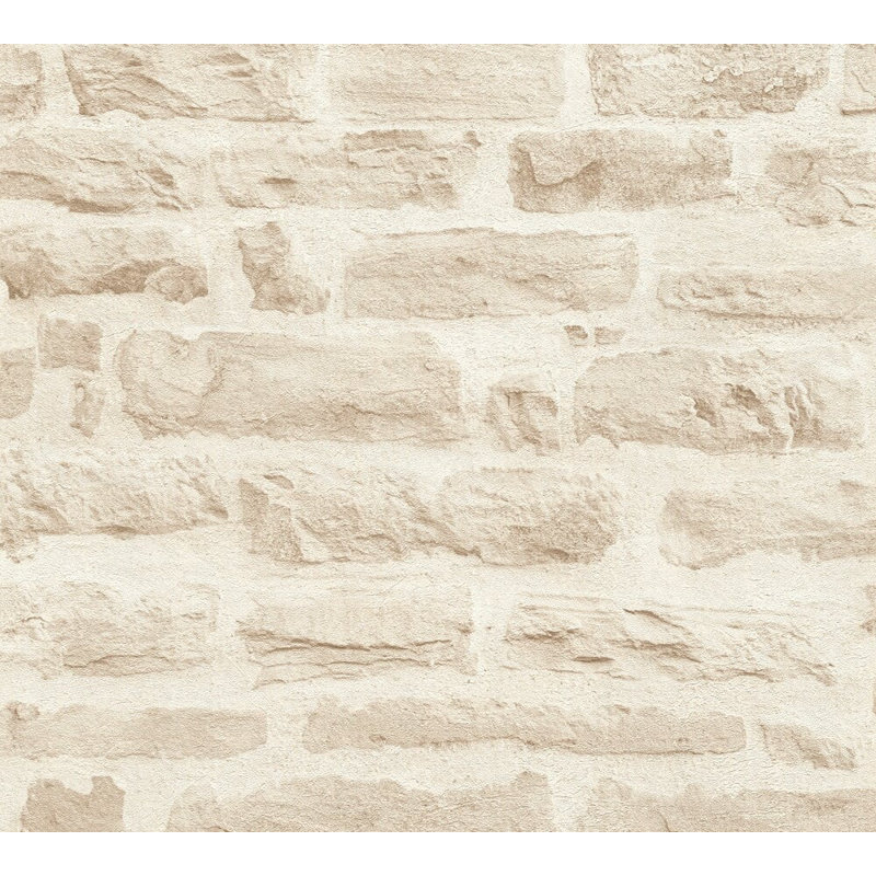 Rouleau de papier peint à brique en pierre Mcgrail L 33 pi x l 21 po, Crème Foncé