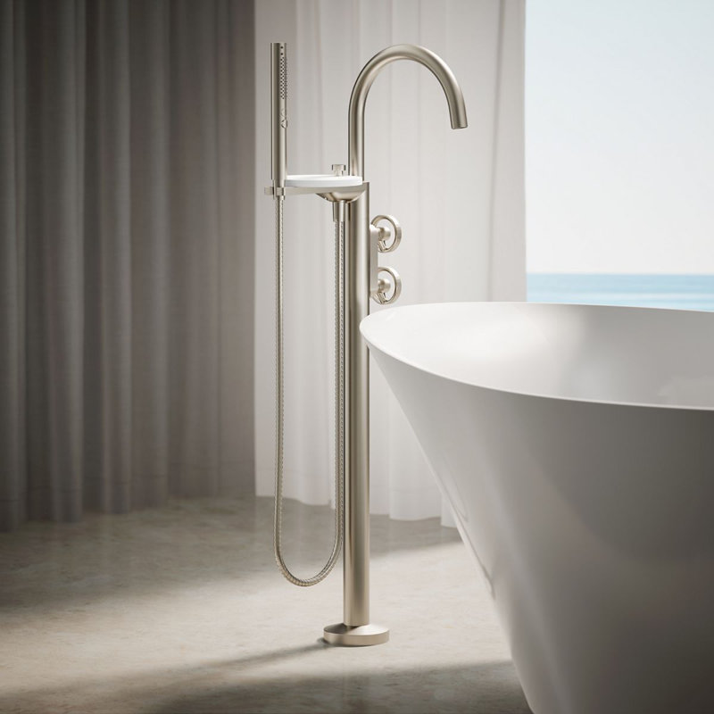 Components Floor-Mount Bath Filler Trim, Vibrant Brushed Nickel, Wheel Handle