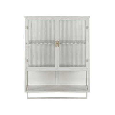 Armoire murale moderne à deux portes de 23,62 po avec deux portes, un rangement fermé à deux niveaux, une tablette ouverte et un porte-serviettes, pour le vestibule, le salon, la salle à manger et la salle à manger