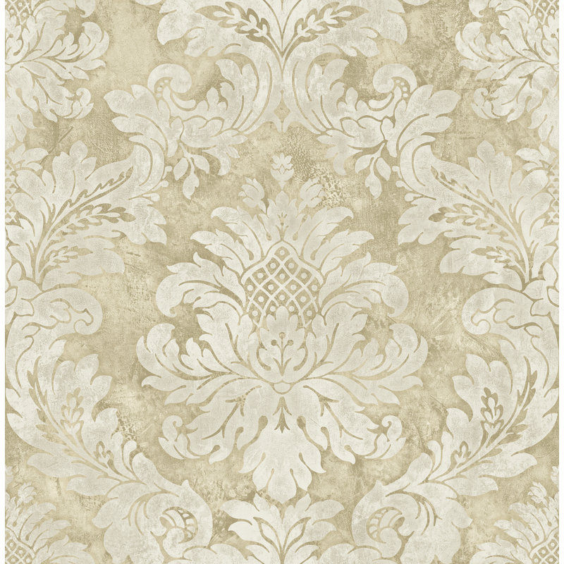 Asbah Damask Roll, Metallic Gold/Tan/Gray