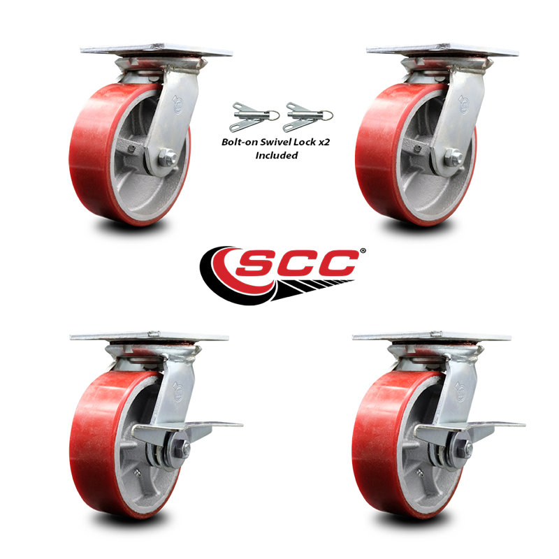 4-Piece Polyurethane and Cast Iron Caster Set