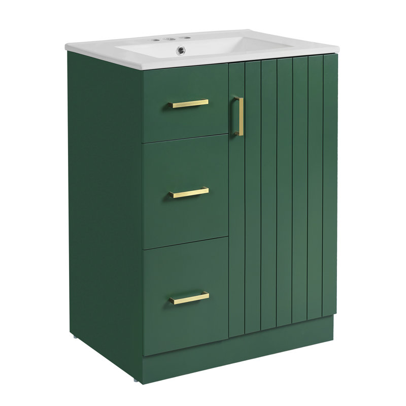 Meuble-lavabo moderne de 24 pouces avec lavabo, 2 tiroirs et porte à fermeture douce