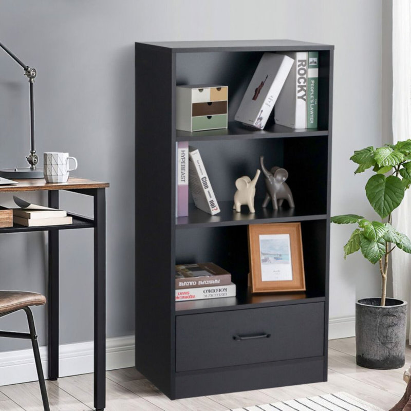 4-Tier Storage Bookcase With Open Shelves Drawer And Anti-Toppling Device