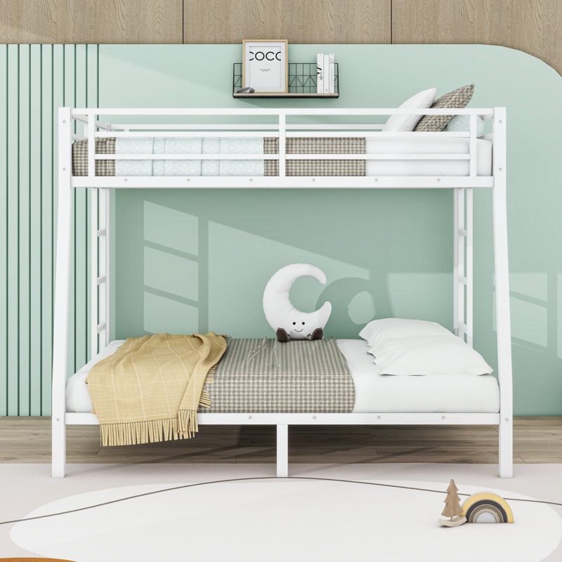 Full XL Over Queen Metal Bunk Bed with Ladders