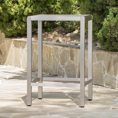 43" Outdoor Aluminum Frame Bar Table With Glass Table Top, Grey Finish