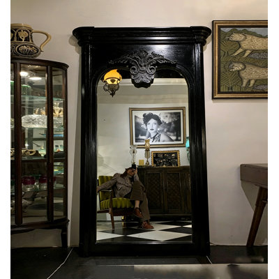 European-Style Vintage Distressed Wooden Carved Full-Length Mirror