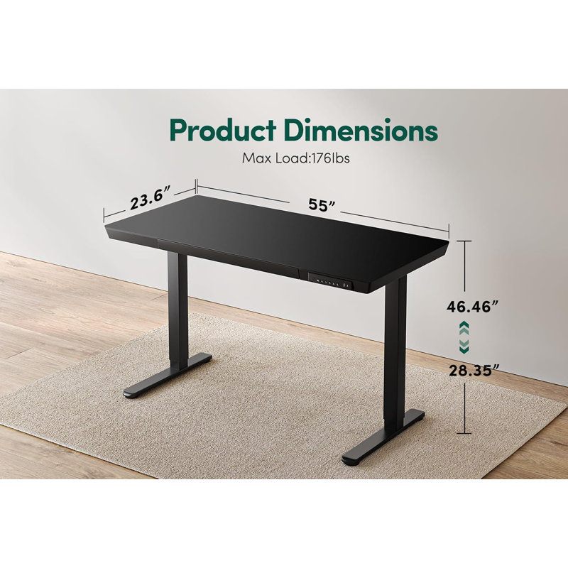 Bureau debout à plateau en verre avec port USB Zavira, Noir