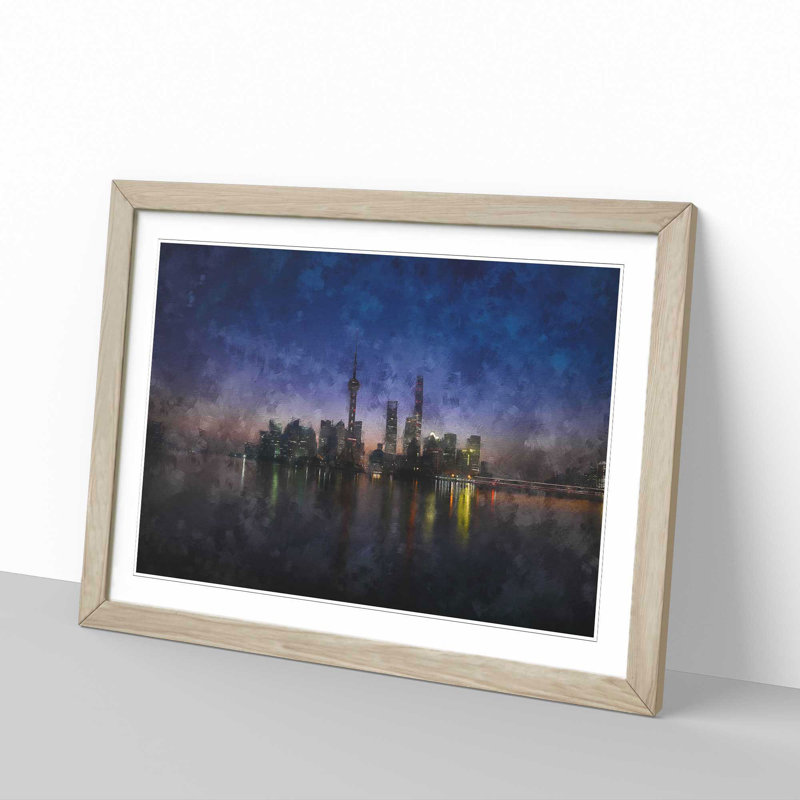 Evening Reflections of Shanghai - Picture Frame Graphic Art Print, Oak Framed, 24cm H x 33cm W x 2cm D