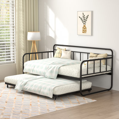 Twin Size Daybed And Trundle Bed Frame Set, Twin Metal Daybed Frame With Pull Out Trundle Bed, Black