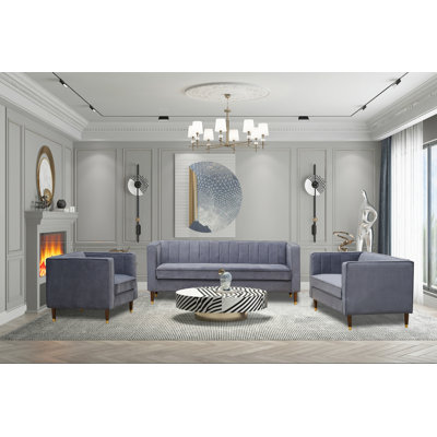 Jacqueline Velvet 3 pc Sofa, Loveseat and Arm Chair set by Mercer41