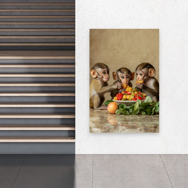 Adorable Monkeys Fruit Feast Contemporary Monkey Wall Art Print, 152.4cm H x 101.6cm W