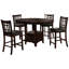 Ensemble de salle à manger avec table haute extensible ronde, en bois, sièges noirs, pied central avec tablette ouverte pour objets décoratifs, rallonge de table de 45 cm, tabourets avec dossier, décoration
