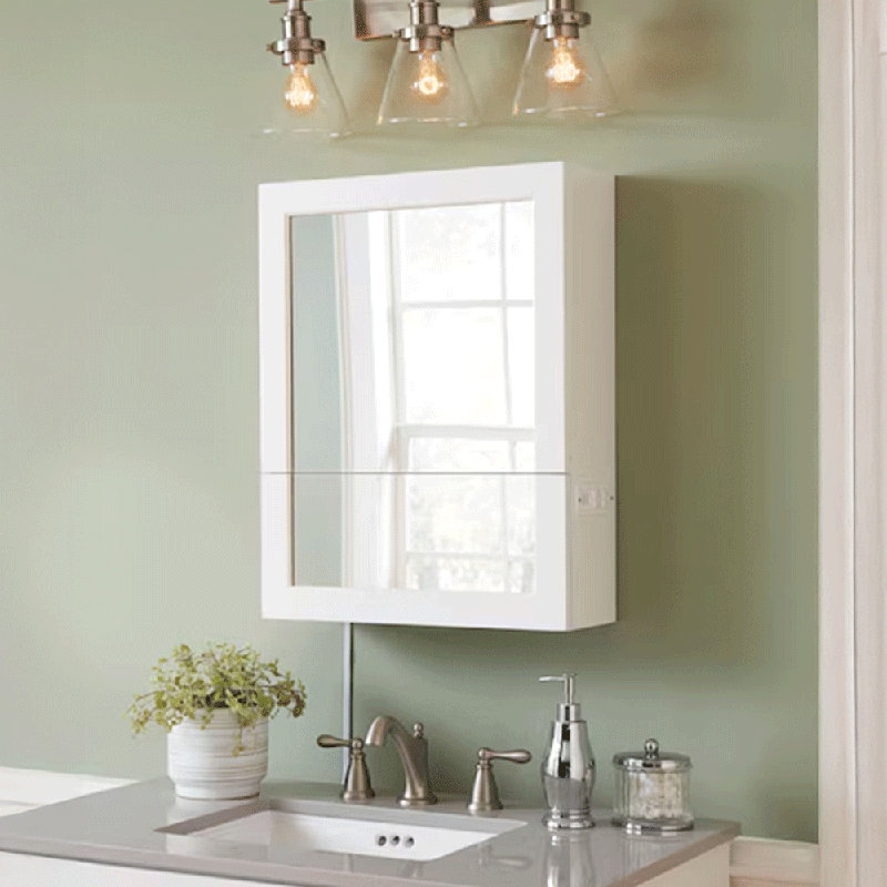 Armoire murale de salle de bain à 2 portes avec miroir, 2 ports USB et prises à 3 broches