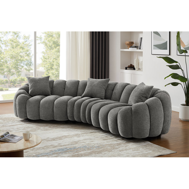 Canapé rembourré standard avec accoudoirs évasés, 28.7" H x 126.8" W x 45" D, Gris chenille