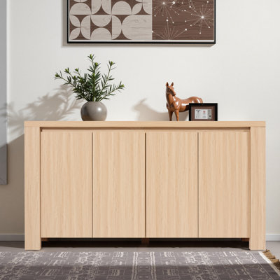  Sideboard Buffet Cabinet 63” Modern Farmhouse Accent Cabinet 4 Doors Kitchen Buffet Wood Side Board Coffee Bar Table Media Console Credenza Storage Cabinet Entryway Living Dining Room