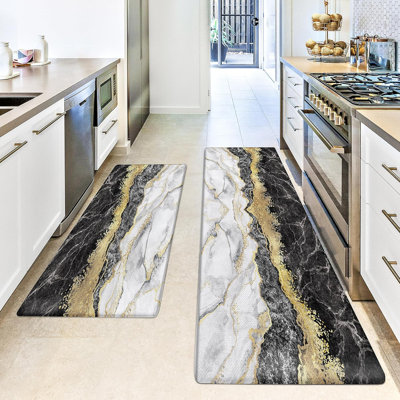 Black Gold Marble Kitchen Mat And Carpet