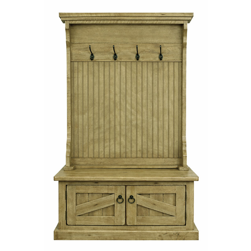 Kinley Hall Tree 37.5'' Wide with Bench and Shoe Storage, Rustic Green