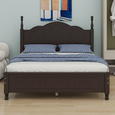 Wood Platform Bed Frame,Retro Style Platform Bed With Wooden Slat Support