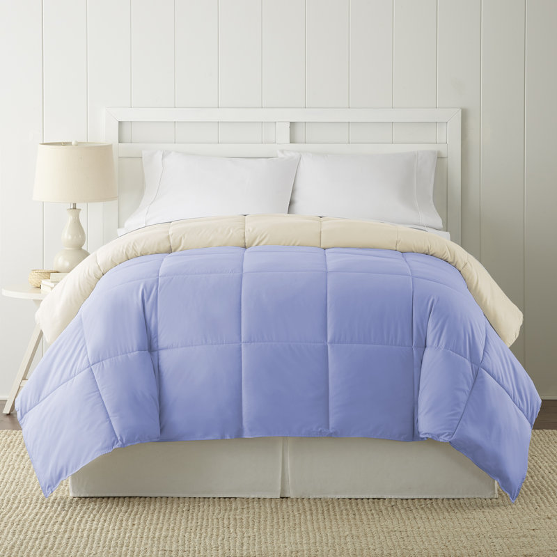 Queen Blue and Cream Microfiber Reversible Down Alternative Comforter Set