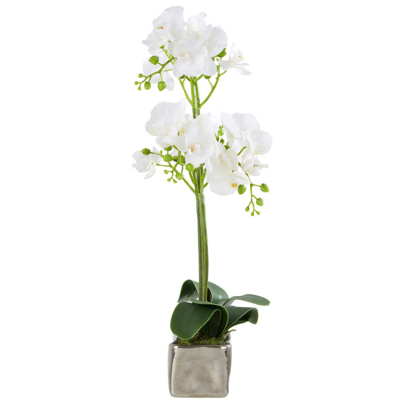 52cm Faux Flowering Plant in Ceramic Pot, Silver