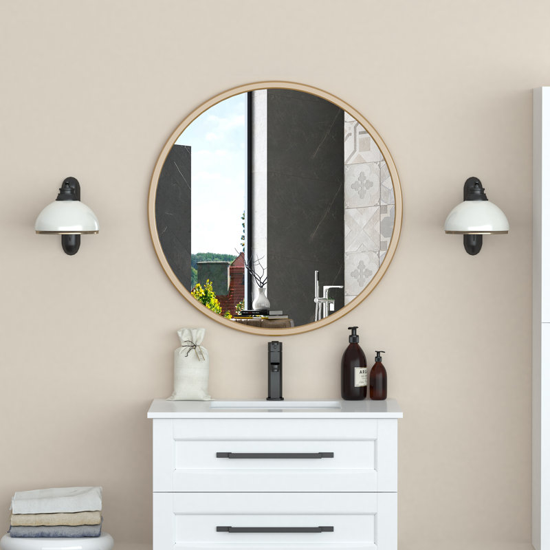 Miroir d'appoint, 36 po x 36 po, Cercle, Or