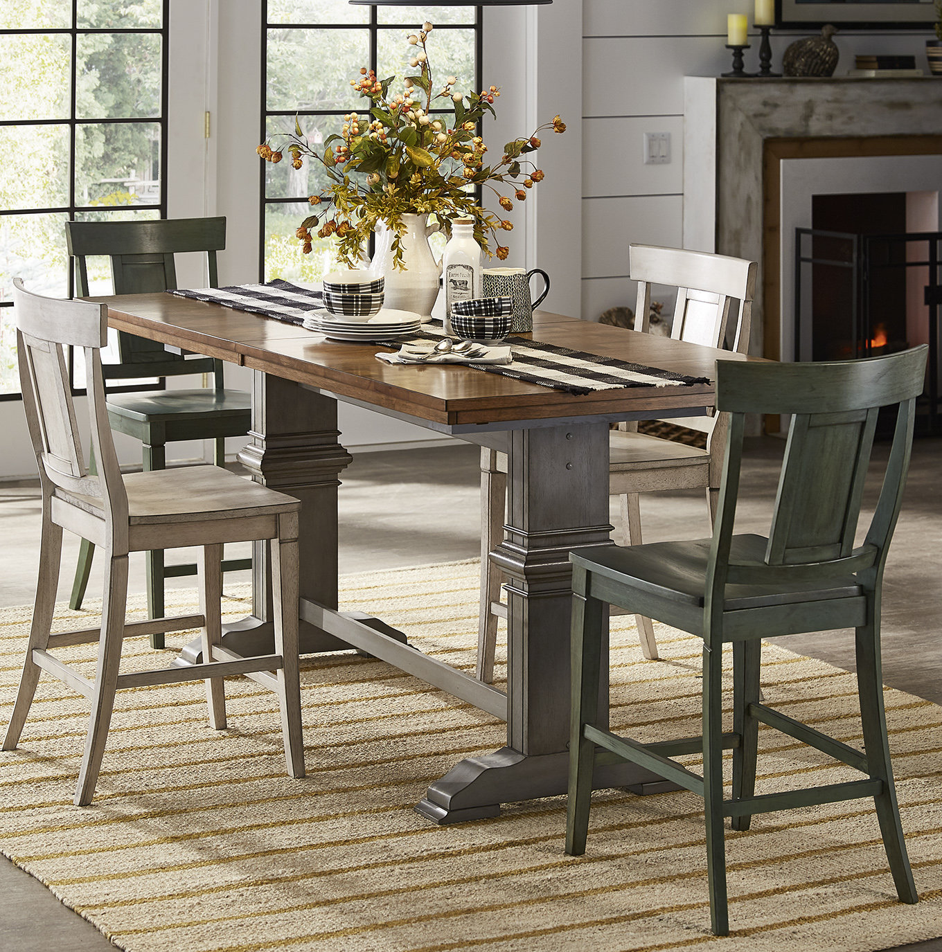 Fortville Solid Wood Counter/Bar Stool, Antique Sage, Counter Stool (24.21" Seat Height)