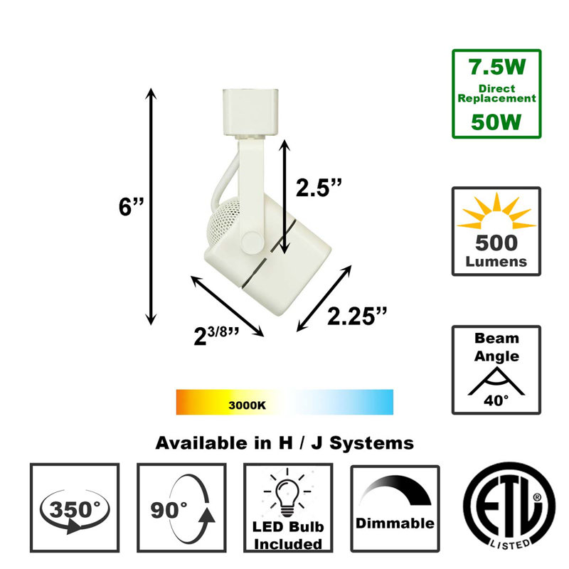 44'' 3 -Light Track Track Kit with Dimmable and Adjustable Head, White