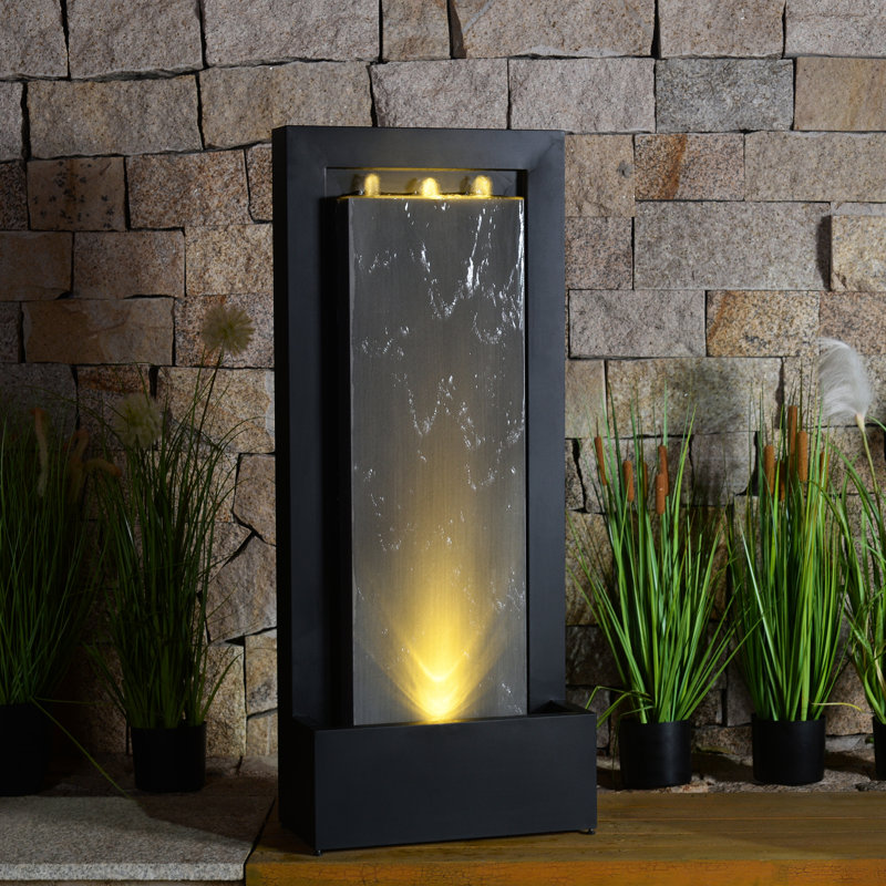 Zinc Metal Rainfall Fountain with LED Lights - Serenity in Motion, Black