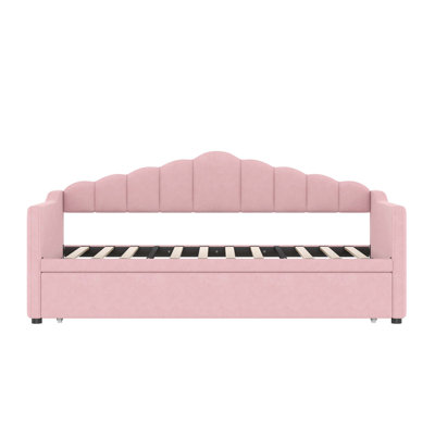 Upholstered Daybed With Adjustable Height Pop Up Trundle Bed And USB & Type-C Charging Port, Day Bed Frame With 2 Side Pockets, No Box-Spring Needed by Mercer41