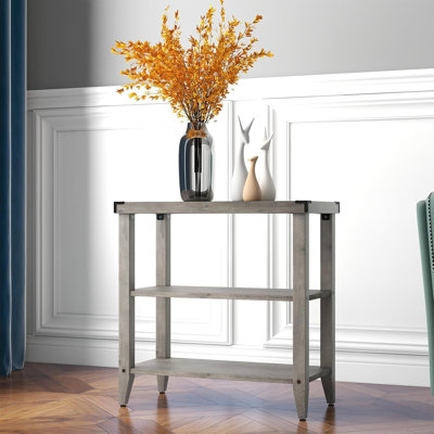 Grey Farmhouse End Table, 3 Tier Rustic Side Table
