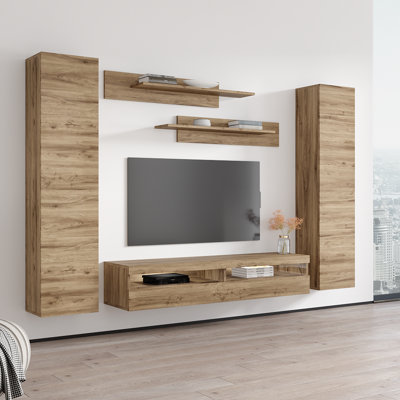 100" Modern Floating Wall Mounted Entertainment Center with 16-Color LED Lighting, High Gloss Finish