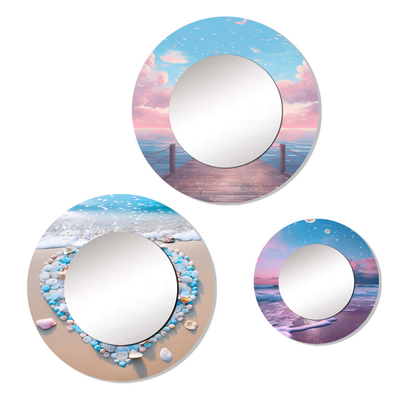 Miroir rose et turquoise sur la plage