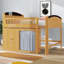 Lit mezzanine double avec armoire de rangement, garde-robe et DEL, lit mezzanine en bois massif avec échelle, garde-corps pour les adolescents-123140283