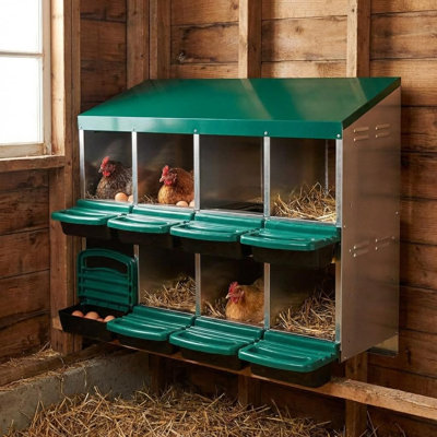 8-Compartment Metal Chicken Nesting Box – Roll Away Design, Cleanable Pull-Out Roosting Boxes, Wall-Mount for Easy Egg Collection, Ideal for Coops – Green (without bracket legs, 8 compartment egg laying box)