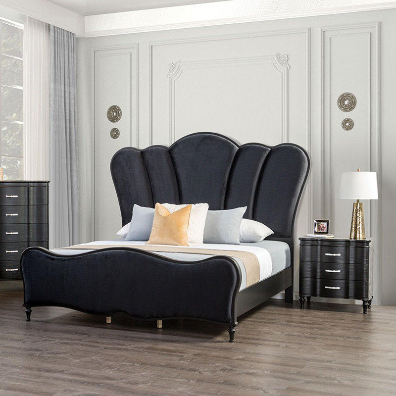 Ensemble de chambre à coucher 3 pièces, beau lit attrayant 2 tables de chevet, Queen, Black